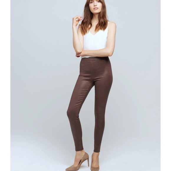 L'AGENCE Rochelle Coated Jeans- Mahogany Coated super skinny pull-on large NWT - Picture 1 of 7